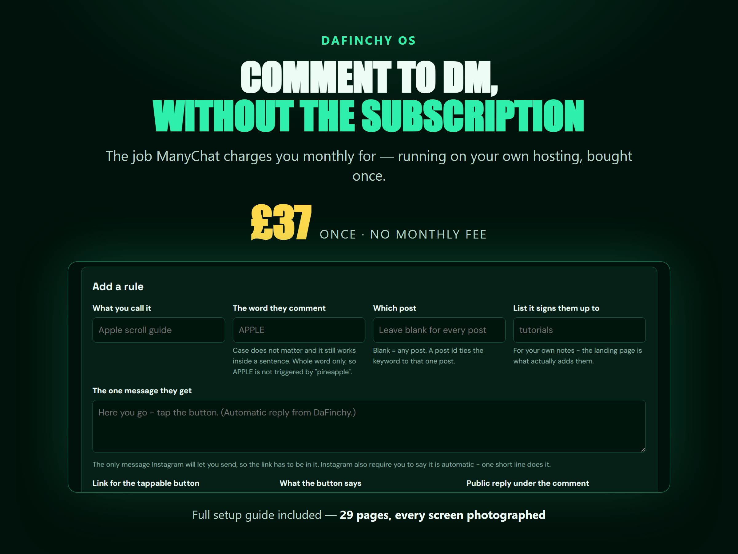 The DaFinchy DM dashboard, showing a rule being created